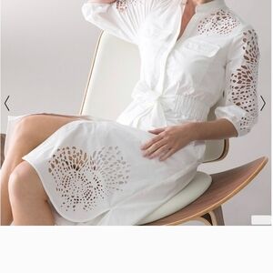 White House Black Market White LS Poplin Shirtdress With Cutouts Size 10 NWT